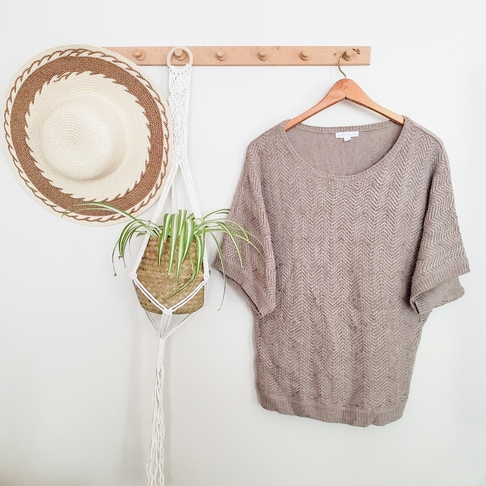 NEW YORK & CO Tan Beaded 3/4 Length Sweater